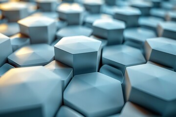 Fototapeta premium An abstract 3D rendering of a blue hexagonal pattern, symbolizing c