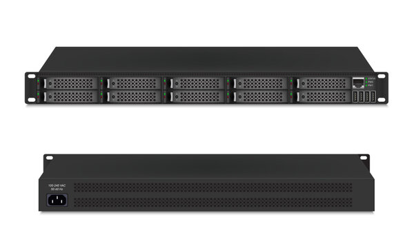 Professional server size 1u with eight 2.5-inch hard drives.  Network attached storage on white background. Vector illustration.