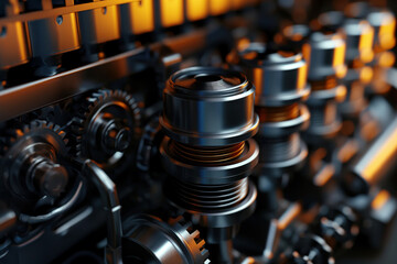 Modern engine with gears is powered by pistons in cylinders that have modern technological valves AI Generative