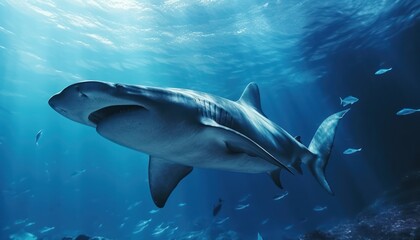 Great White Shark in the ocean, portrait of White shark hunting prey in the underwater