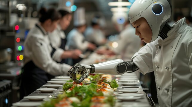 Restaurant kitchen operated by a humanoid robot