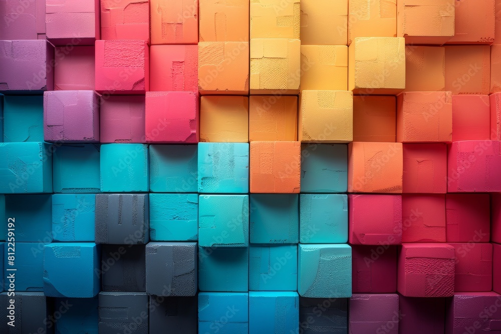 Poster this captivating image showcases a wall with a vibrant spectrum of colors and geometric patterns, cr