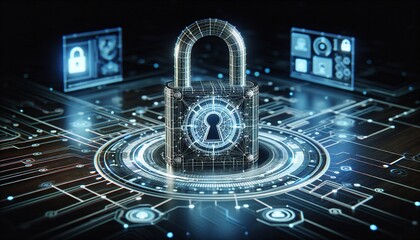 cybersecurity lock and graphs