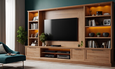 Detailed Minimalism dark gree wall Traditional Interior Design with Vibrant TV Wall Unit plants couch design