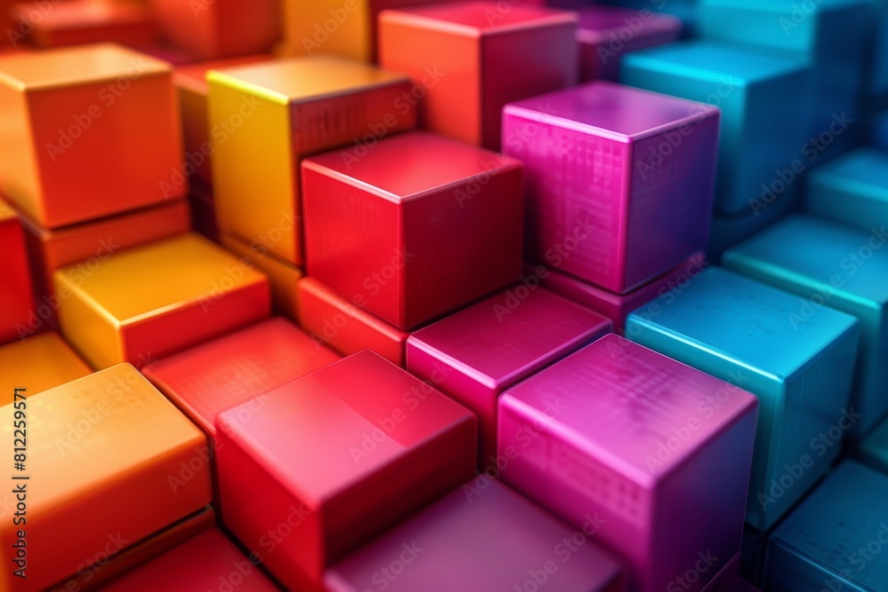 Poster a visually captivating 3d render of shiny cubes in a colorful array, perfect for contemporary design