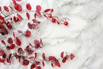 Romantic girly red decoration appear on marble background - Stop motion