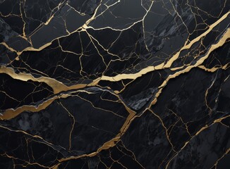 Background of black and grey marble with gold and cracks 