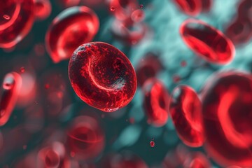 Detailed close-up of red blood cells suspended in plasma, depicting a microscopic view