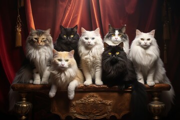 A group beautiful looking cats looking directly into the camera , cat photo day