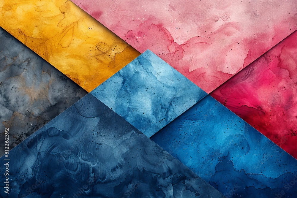Poster an array of colors divided into diagonal geometric shapes creates a vivid abstract pattern