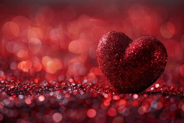 A shimmering red heart on a backdrop of glossy water beads, embodying the essence of love and Valentine's Day