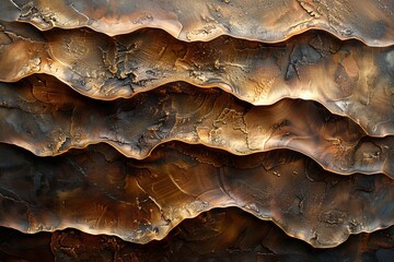 Obraz premium An artistic macro shot of textured copper tones that reflect light beautifully and create a warm ambiance