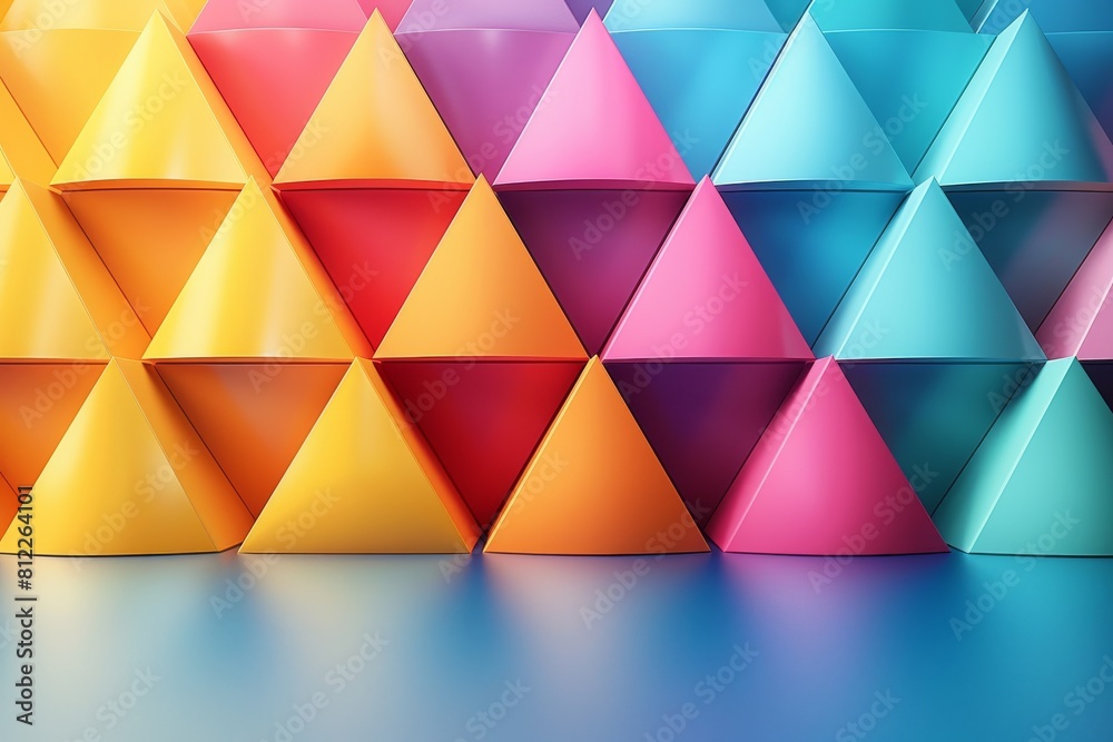 Poster a gradient of pink to yellow geometric triangles layered to create depth and a striking color transi