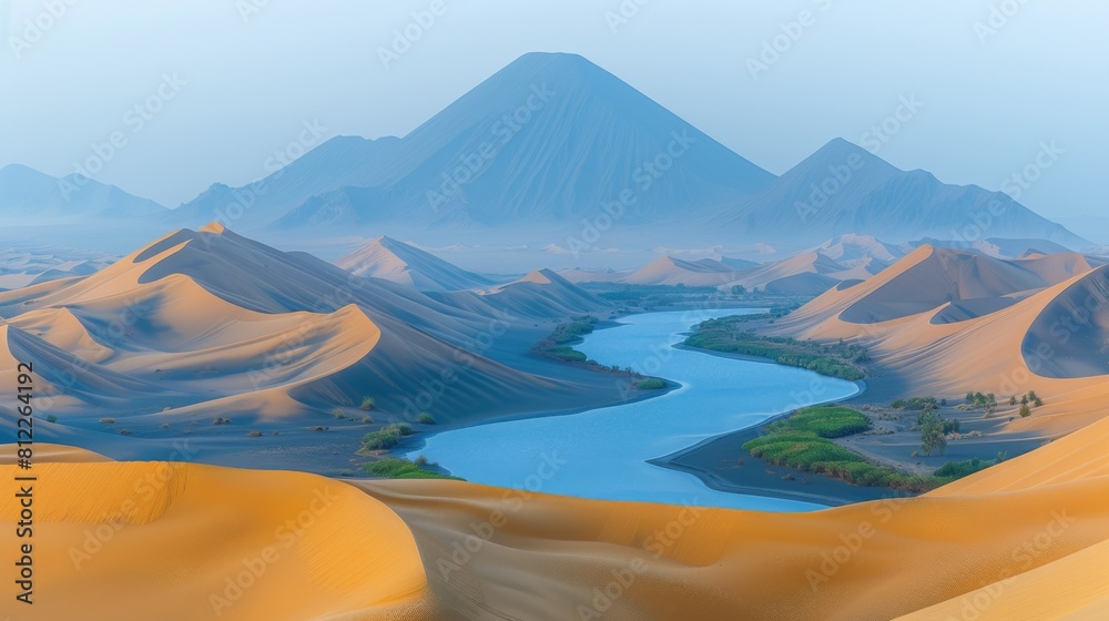 Canvas Prints A river flowing through a desert landscape with mountains in the background, AI