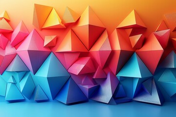 A visually compelling image showcasing an array of colorful 3D geometric shapes against a smooth gradient background The image presents a modern and abstract approach to art
