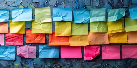 Colorful Post It Notes on a Wall. Generative AI
