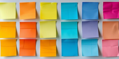 Colorful Post It Notes Arranged on White Surface. Generative AI