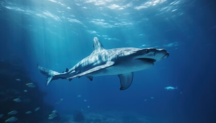 The great White Shark in the ocean, portrait of White shark hunting prey in the underwater