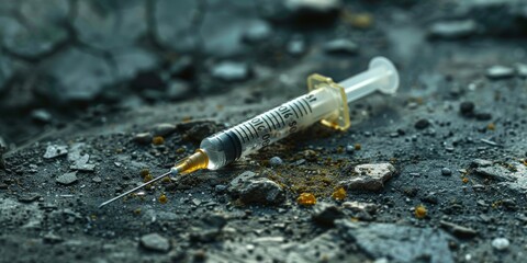 Discarded Syringe on Ground. Generative AI