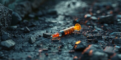 Abandoned Syringe on Ground. Generative AI