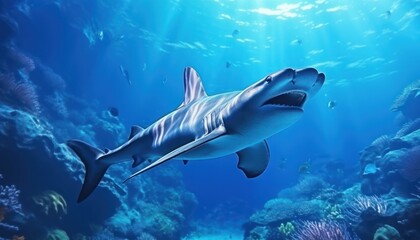 Obraz premium The great White Shark in the ocean, portrait of White shark hunting prey in the underwater