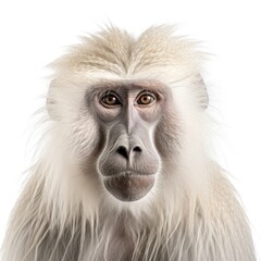 Portrait Baboon With Fluffy Fur. Close Up Portrait of Baboon. Isolated On Background