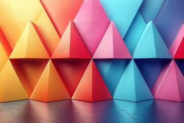 A lively array of purple and blue pyramid shapes creating an energetic and dynamic geometric composition