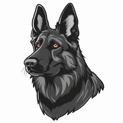 Black Belgian or german Shepherd Dog face icon on a white , cartoon sketch style