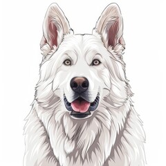 White Swiss Shepherd Dog face icon, close up front view portrait, cartoon sketch style
