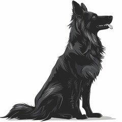 Black Belgian Shepherd Dog Groenendael icon on a white , cartoon sketch style. side view portrait