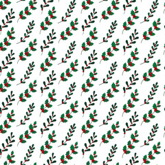 Holly pattern. Holiday decor. Christmas and New Year. Vector. For textiles, clothing, packaging, social networks and web pages, holiday decor.