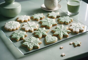 national sugar cookie day with a lot of sugar cookies with different types and tastes are holding in plates on a table with luxrious background