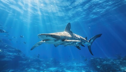 Obraz premium The great White Shark in the ocean, portrait of White shark hunting prey in the underwater