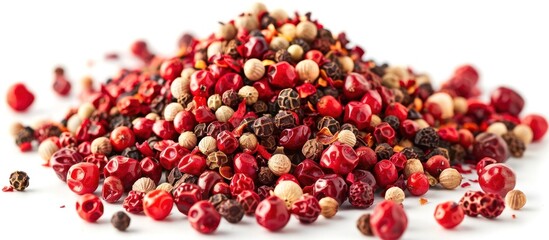 Pile of Vibrant Szechuan Peppercorns on a White Background for Culinary Use - Powered by Adobe