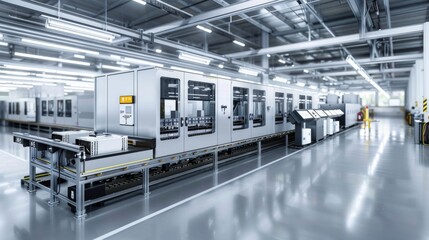 A high-tech production line dedicated to manufacturing batteries for electric vehicles, showcasing advanced machinery and a streamlined process designed for efficiency and innovation.