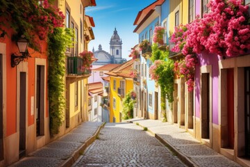 Sun-kissed cobblestone streets historic quarter, Wandering through the charming alleys of Old Town.