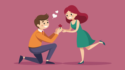 an offer of marriage man proposes a woman cartoon vector illustration