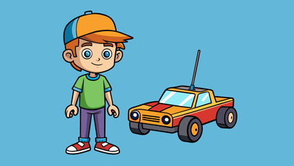 boy with a radio controlled car cartoon vector illustration