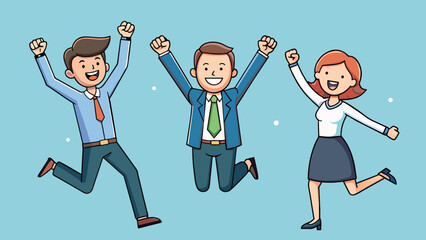 business people are jumping celebrating cartoon vector illustration