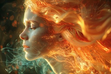 Abstract background with swirling smoke patterns and sparkles resembling fiery dance