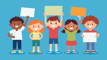 children are holding placards for text a sheet cartoon vector illustration