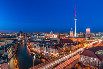 Berlin Skyline at Night, Illuminated Landmarks and Vibrant City Lights
