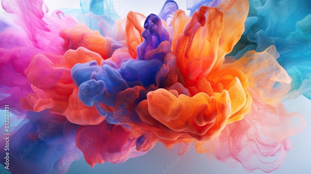 Aufkleber Dynamic array of colorful inks in motion in water, Swirling mix of vibrant ink splashes.