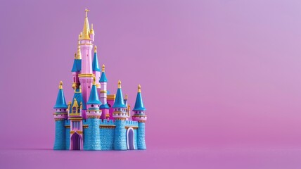 Colorful toy castle on purple background