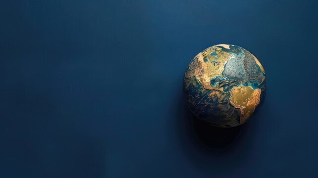 Globe with detailed Earth's map against dark blue background