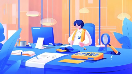 Professional Tax Director Working with Tax Software and Financial Documents