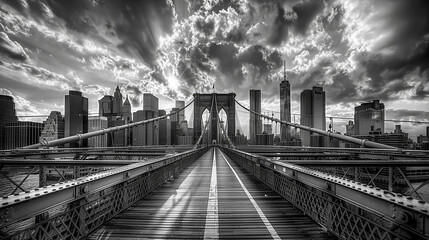 Obraz premium Iconic Black and White Photo of the Brooklyn Bridge