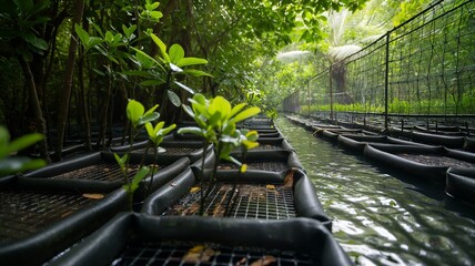 マングローブ林の若い植物の養殖場