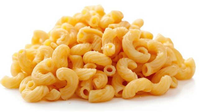 Close up image of a bunch of macaroni on a white background
