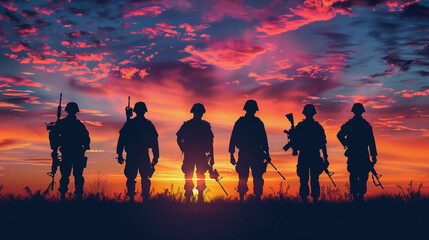 Soldiers Silhouettes at Sunset